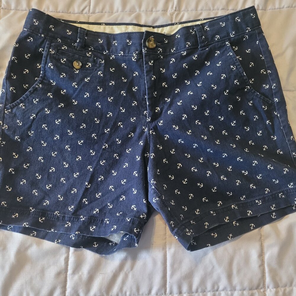 Dockers Ladies Shorts Nautical Navy Blue White Anchors 12